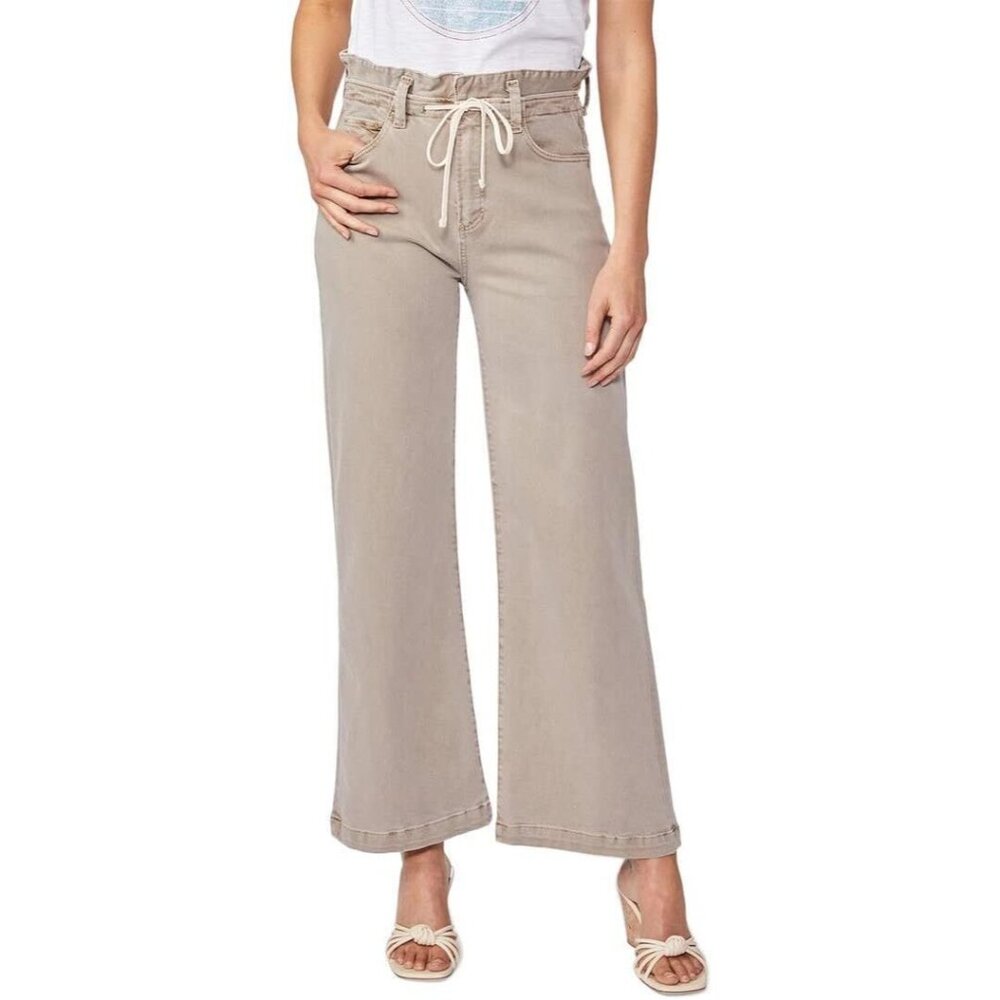 Paige Women 34 Carly Wide Leg Pant Khaki Ankle Moss Taupe Tie Waist High Waist